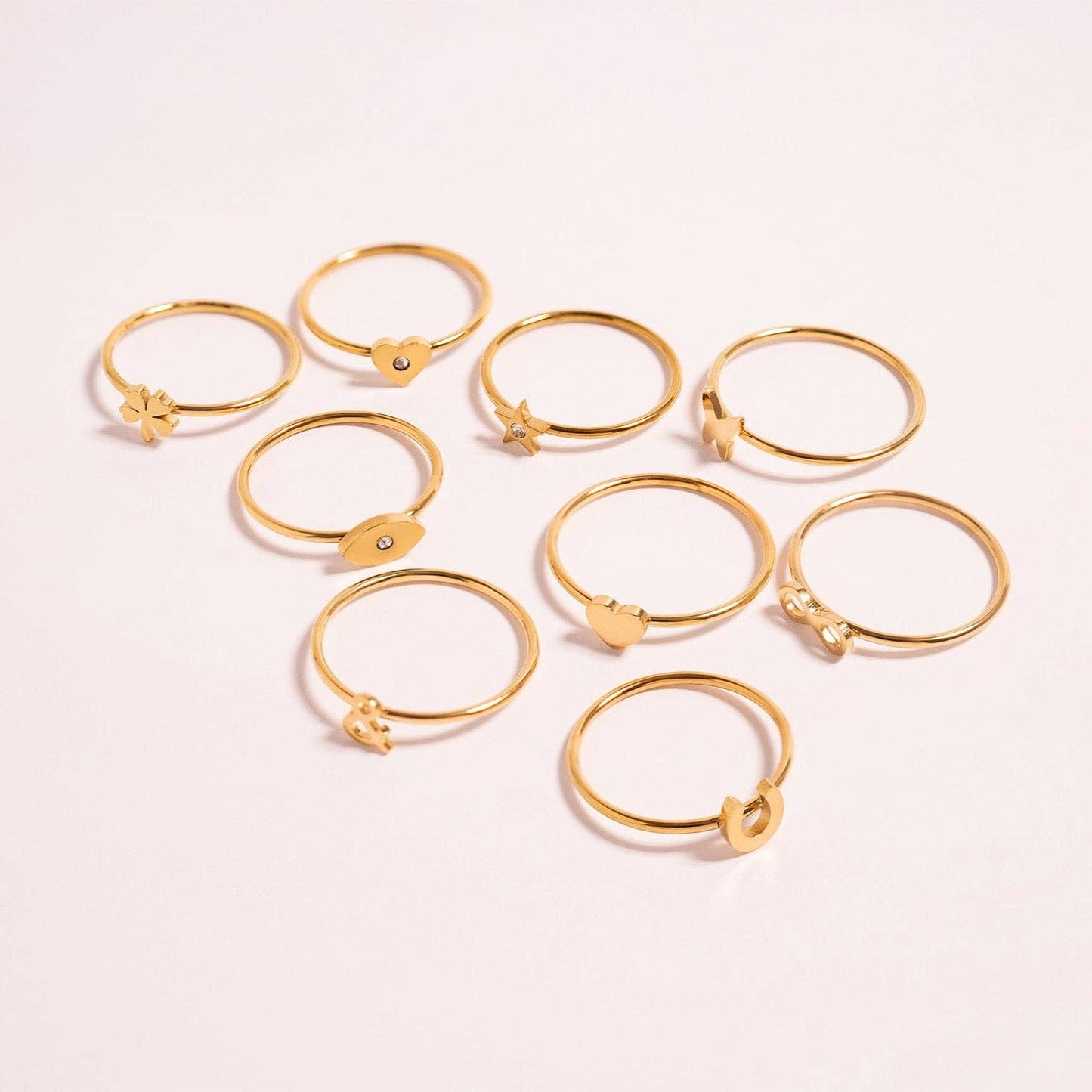 18K Gold PVD Stainless Steel CZ Stone Heart Stacking Ring