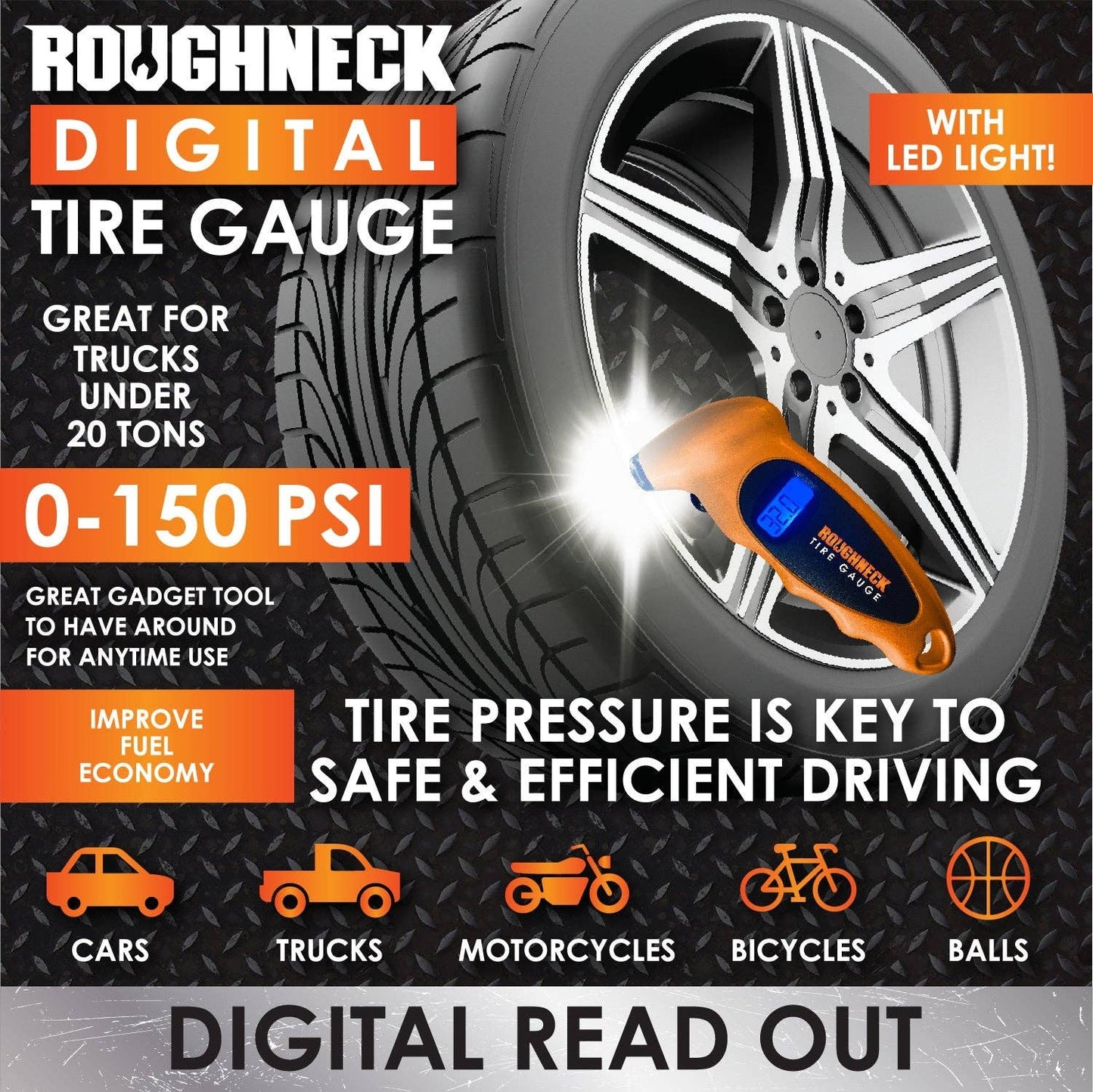 Roughneck Digital Tire Gauge & LED Light -