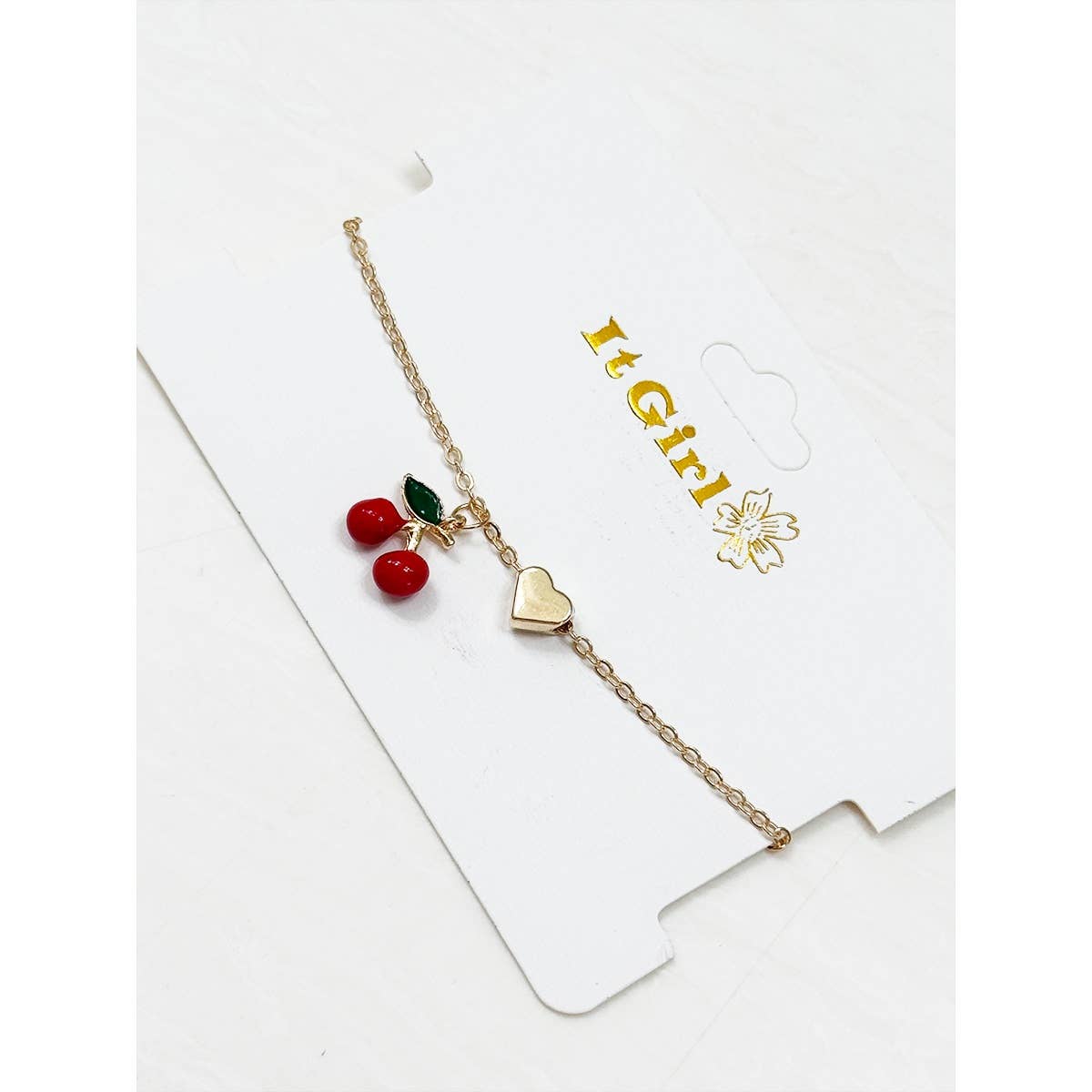 Cherry and Heart Pendant Mix Bead Bracelet