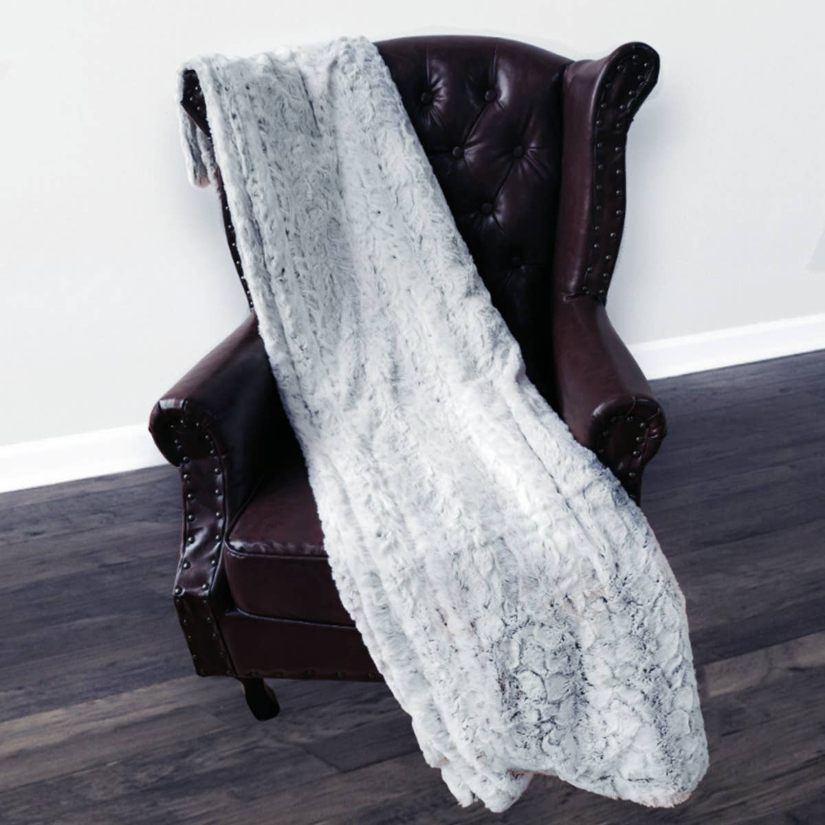 Grey Snow Leopard 80 x 84 Minky Faux Fur Blanket