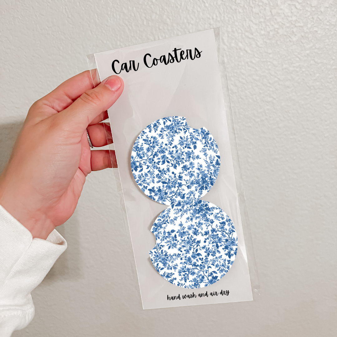Set of 2 Neoprene Car Coasters | Blue Florals (20 Options)