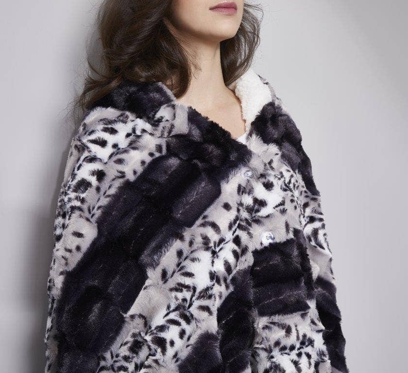 "Snow Leopard Stripe" Faux Fur Plush Hooded Throw Blanket