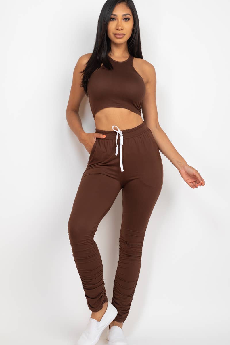 Crop Top & Ruched Pants Set: S / Nocturne