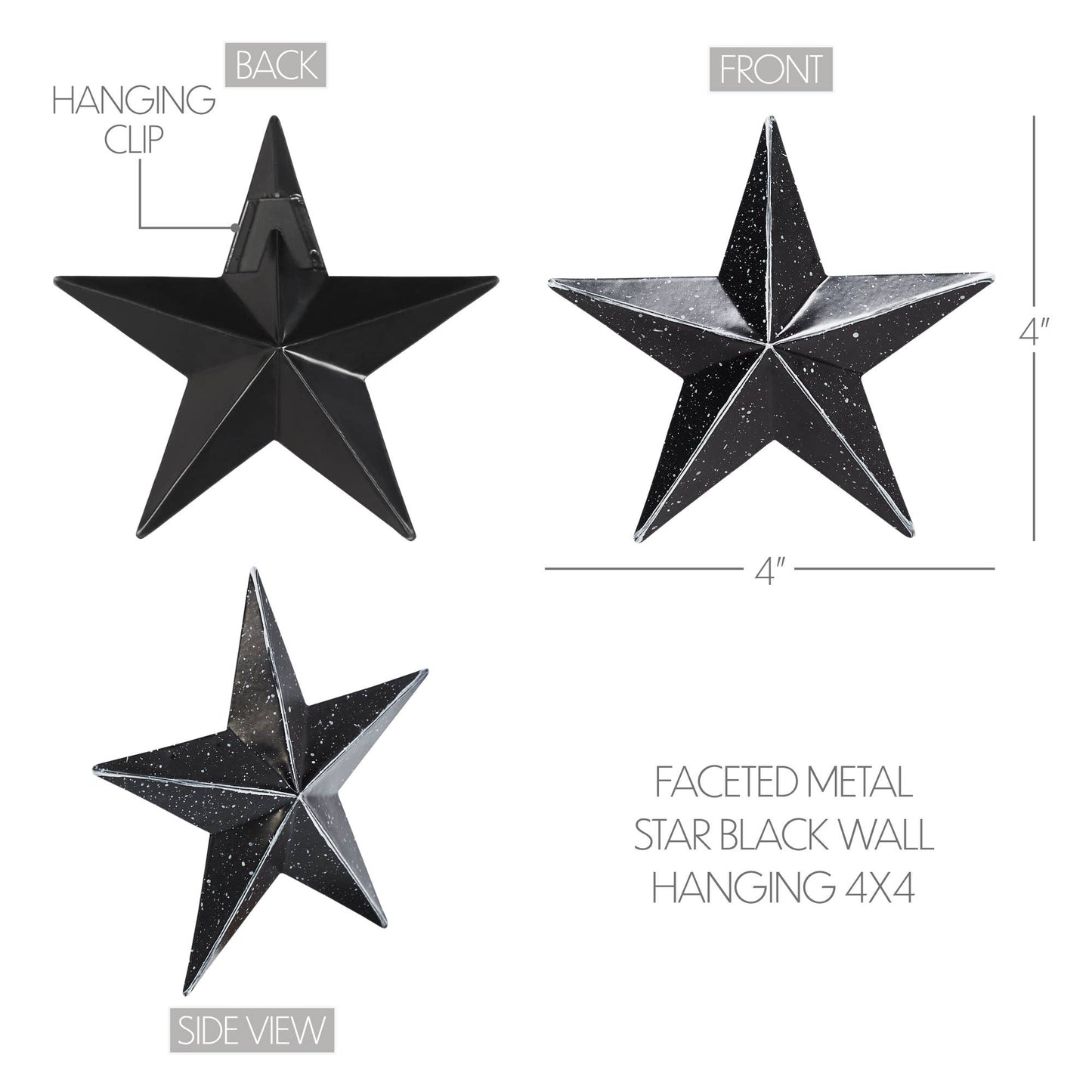 Metal Star Speckled Distressed Black 4x4