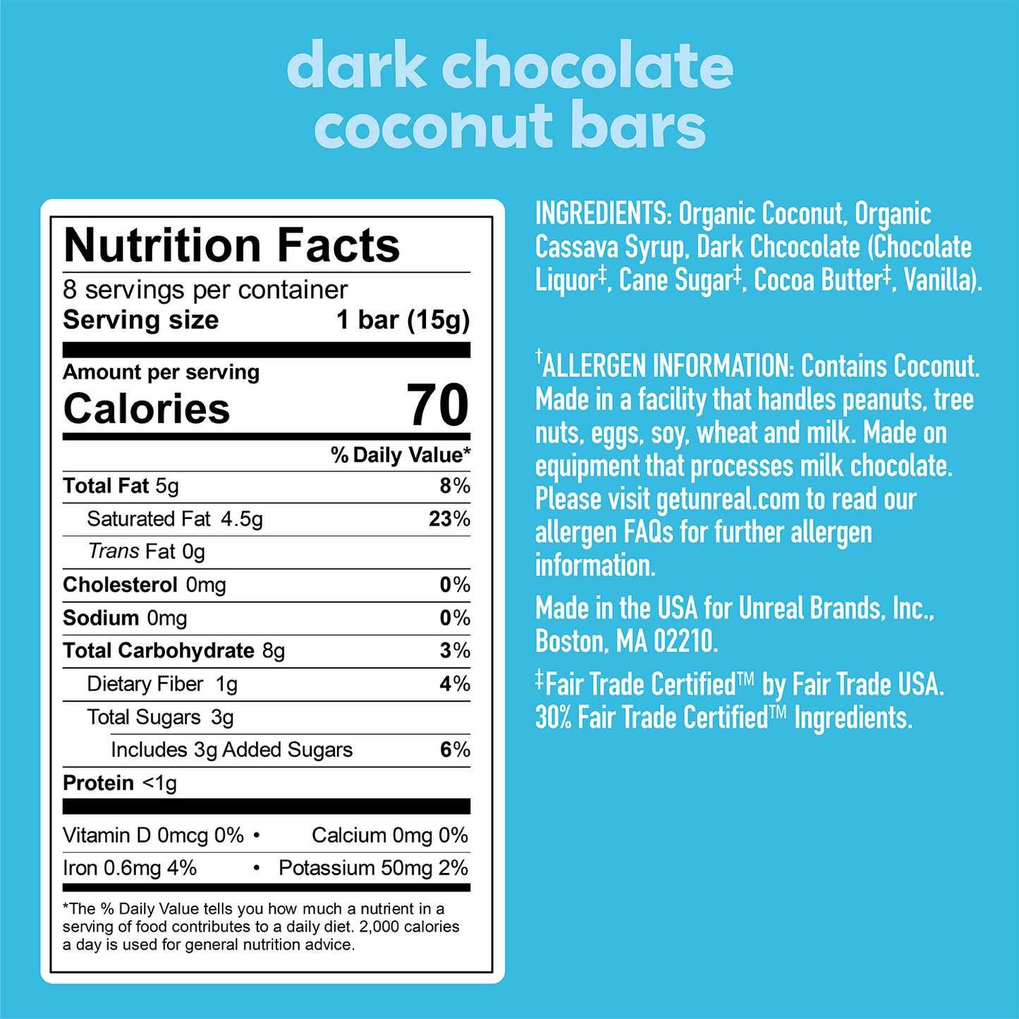 Dark Chocolate Coconut Bars - 6 Bag Case