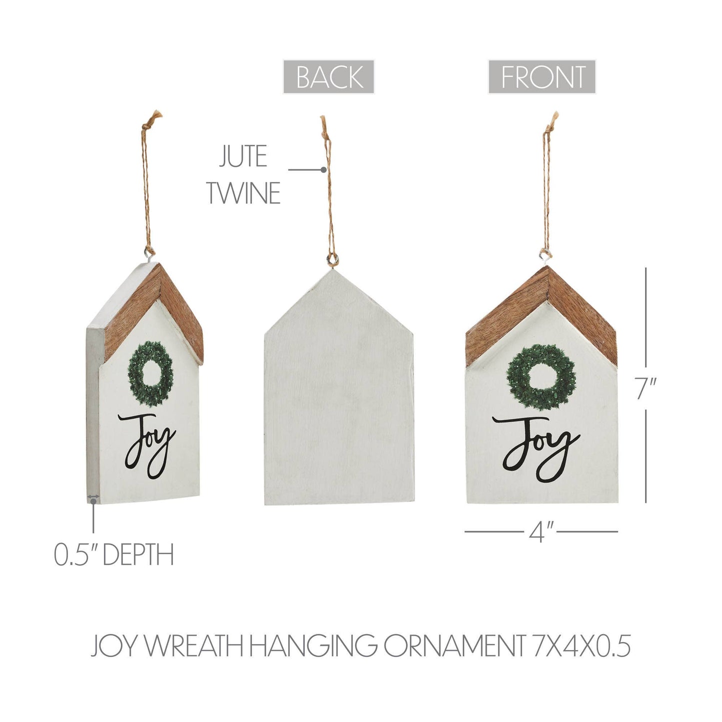 Joy Wreath Hanging Ornament 7x4x0.5