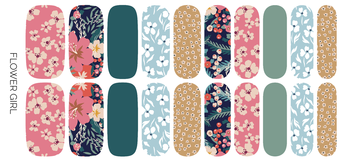 Flower Girl | Trendy Muted Floral Print Nail Wrap Set