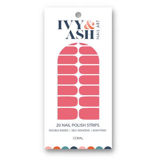 Coral | Pink Coral Solid Nail Color Nail Polish Sticker Set