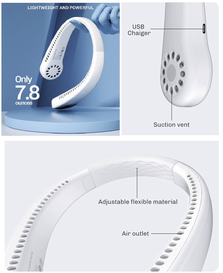 Portable 3-Speed Rechargeable Bladeless Neck Fan - 4 Colors