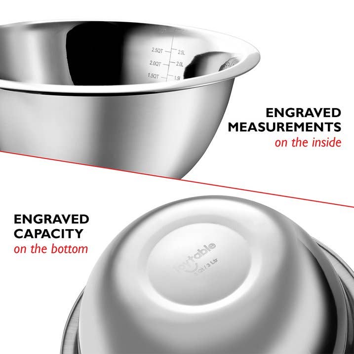 Premium Stainless Steel 6pc Mixing Bowls/Measuring Cups: Mixing Bowls