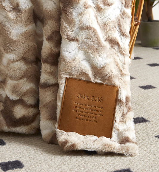 "For God So Loved the World" 1-Ply Faux Fur Patch Throw