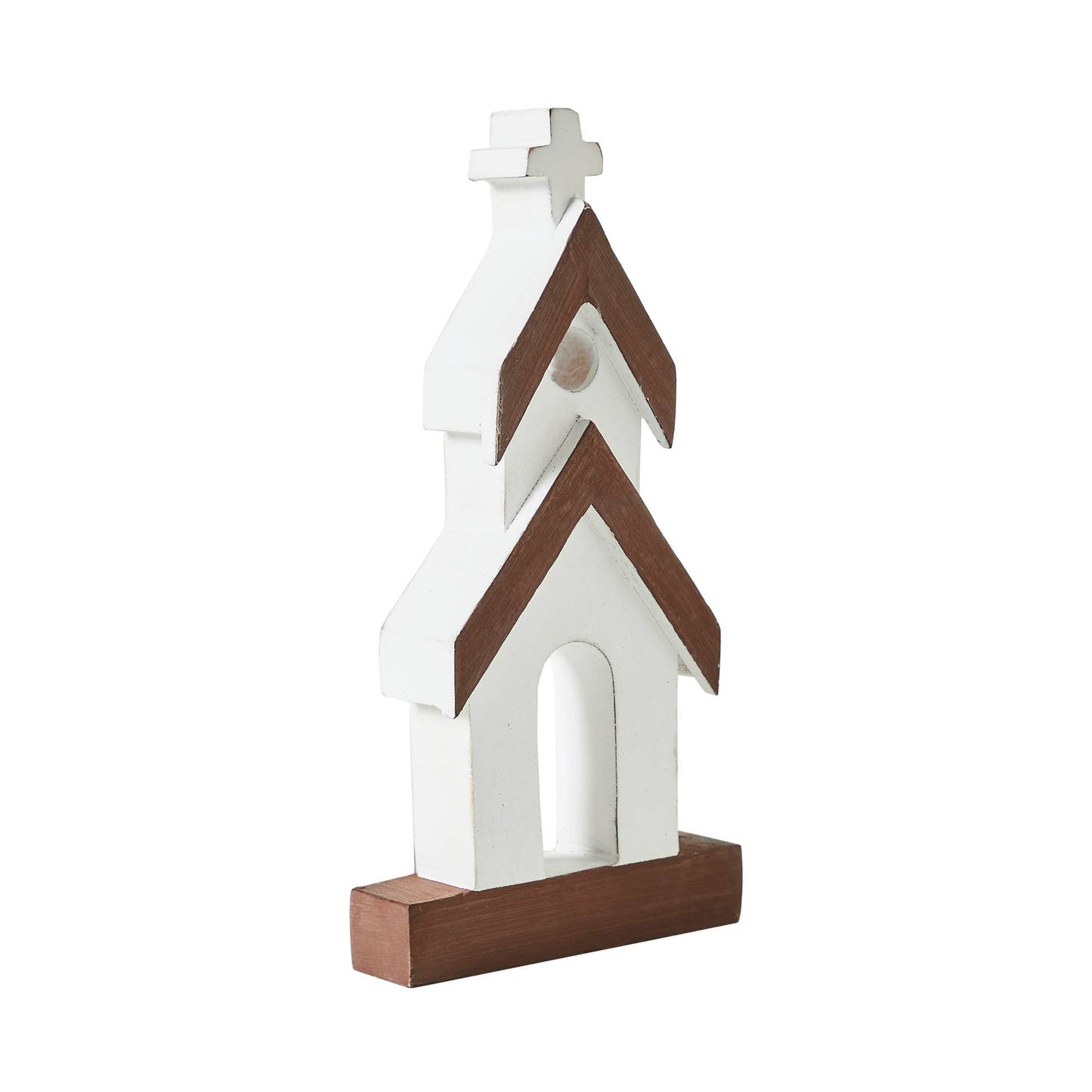 Brown Roof White Church Wooden Figurine 8x4x1