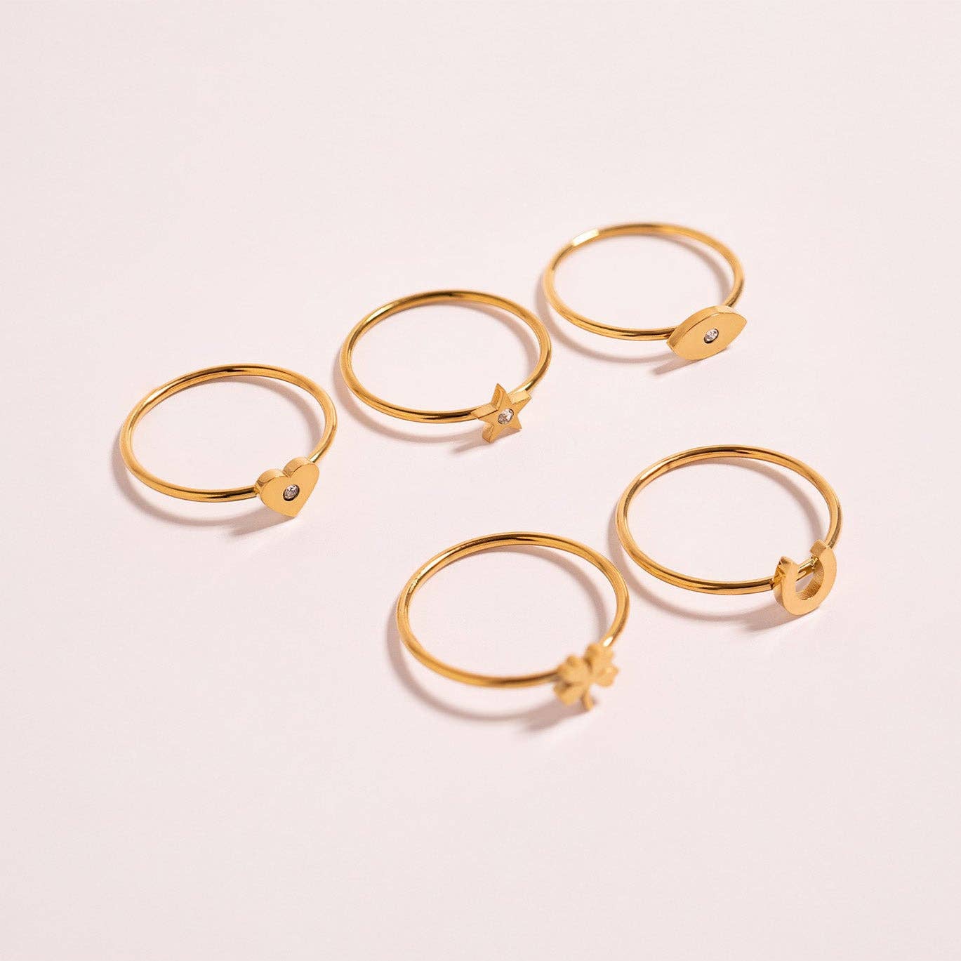 18K Gold PVD Stainless Steel CZ Stone Heart Stacking Ring