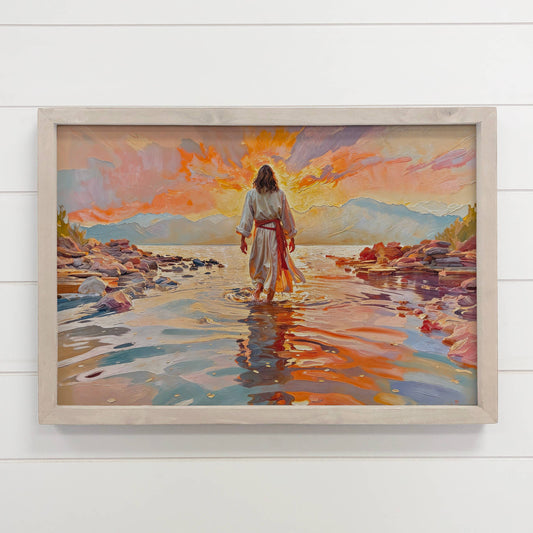 Jesus at the Sunset Shore - Farmhouse Entryway Canvas Art