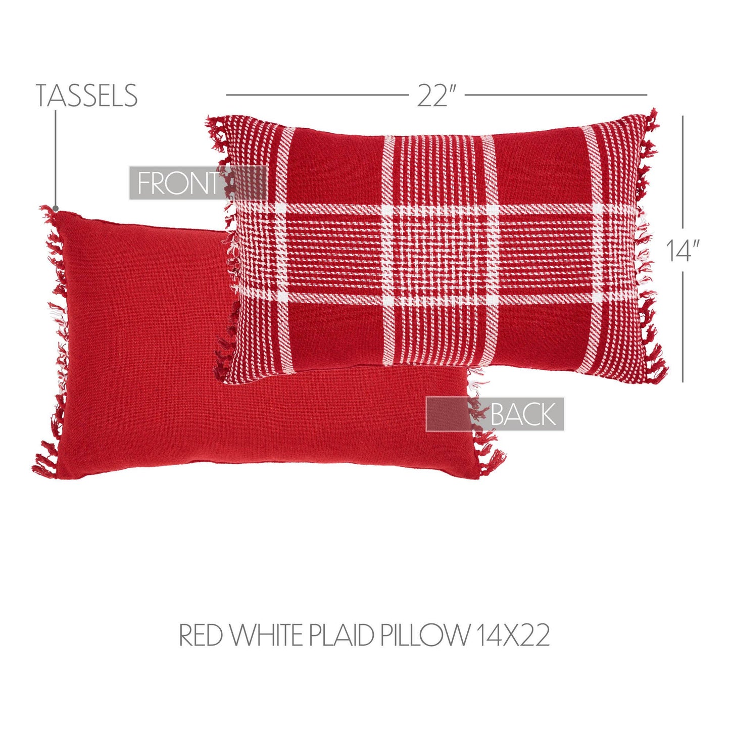 Eston Red White Plaid Pillow Fringed 14x22