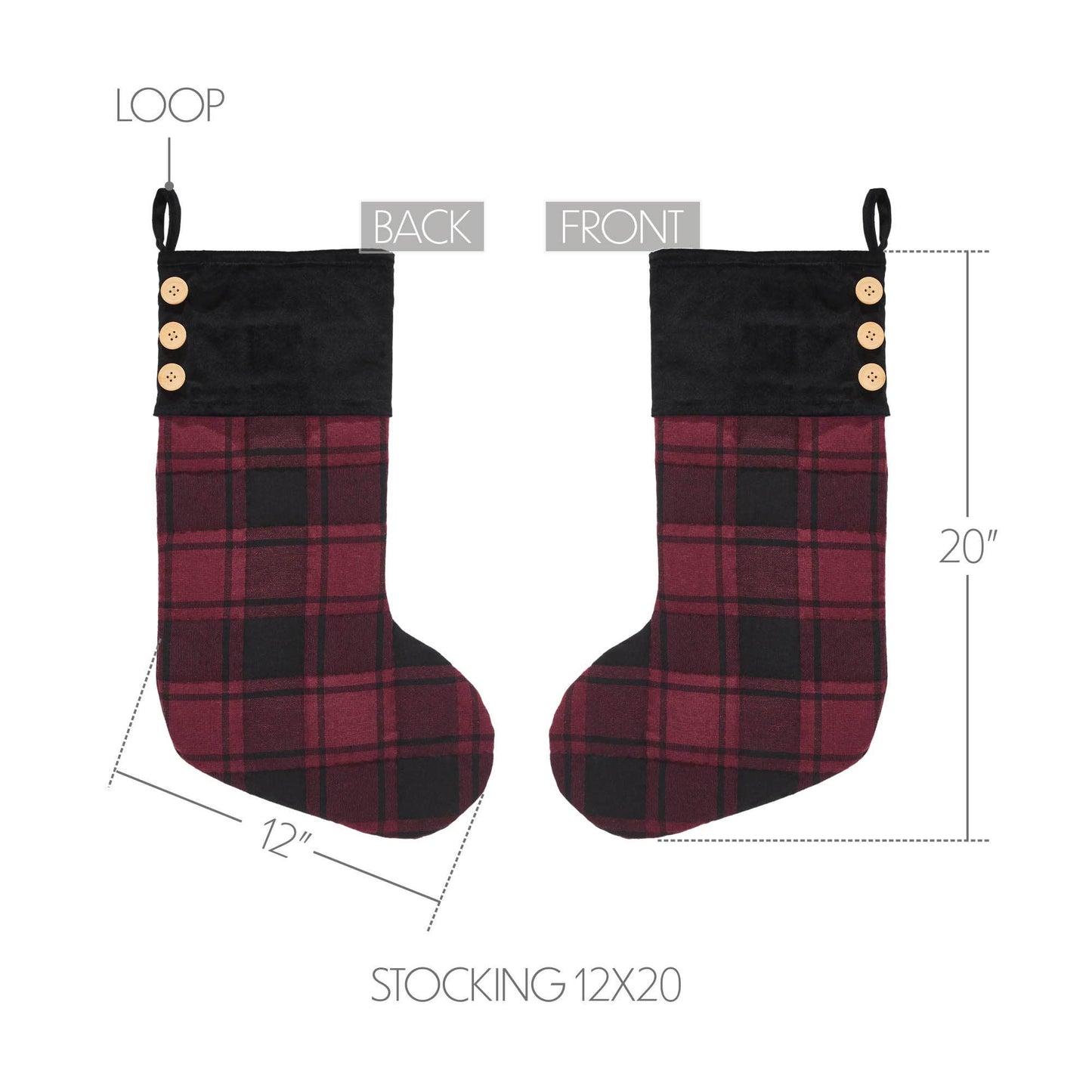 Cumberland Red Black Plaid Stocking 12x20