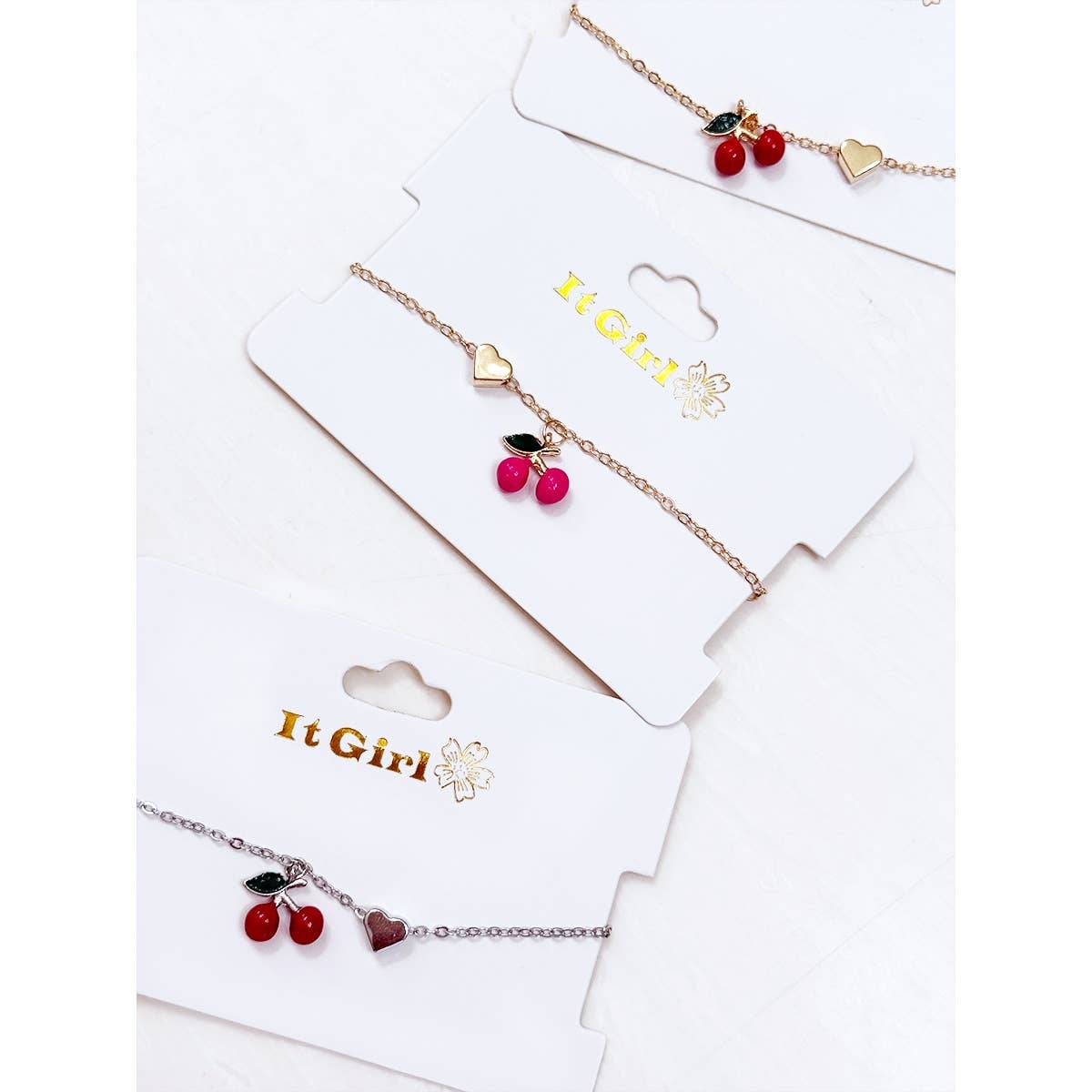 Cherry and Heart Pendant Mix Bead Bracelet