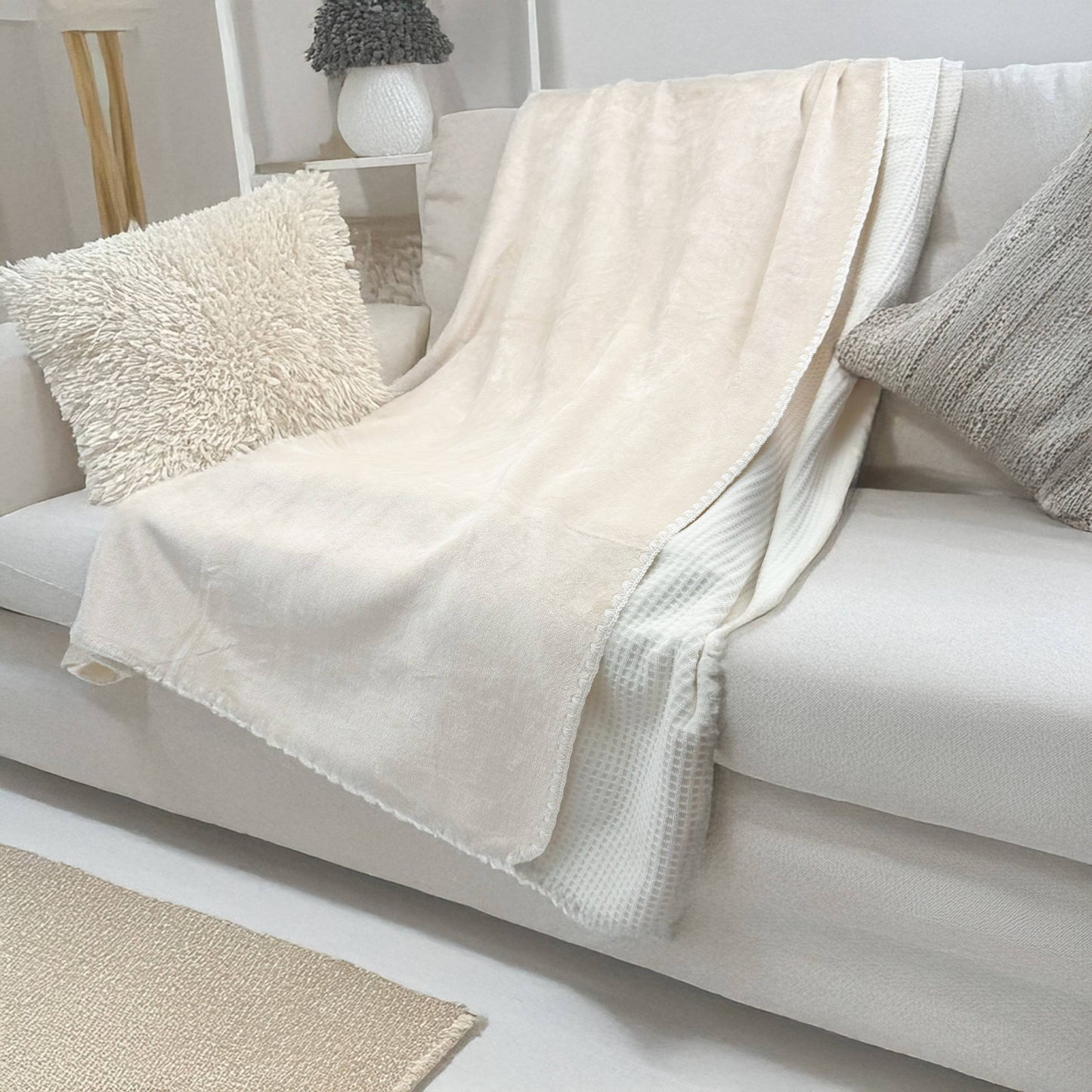 Ultra-Soft Milk Flannel Velvet Waffle Weave Throw Blanket, Queen Size (60" x 80" / 152 x 203 cm)
