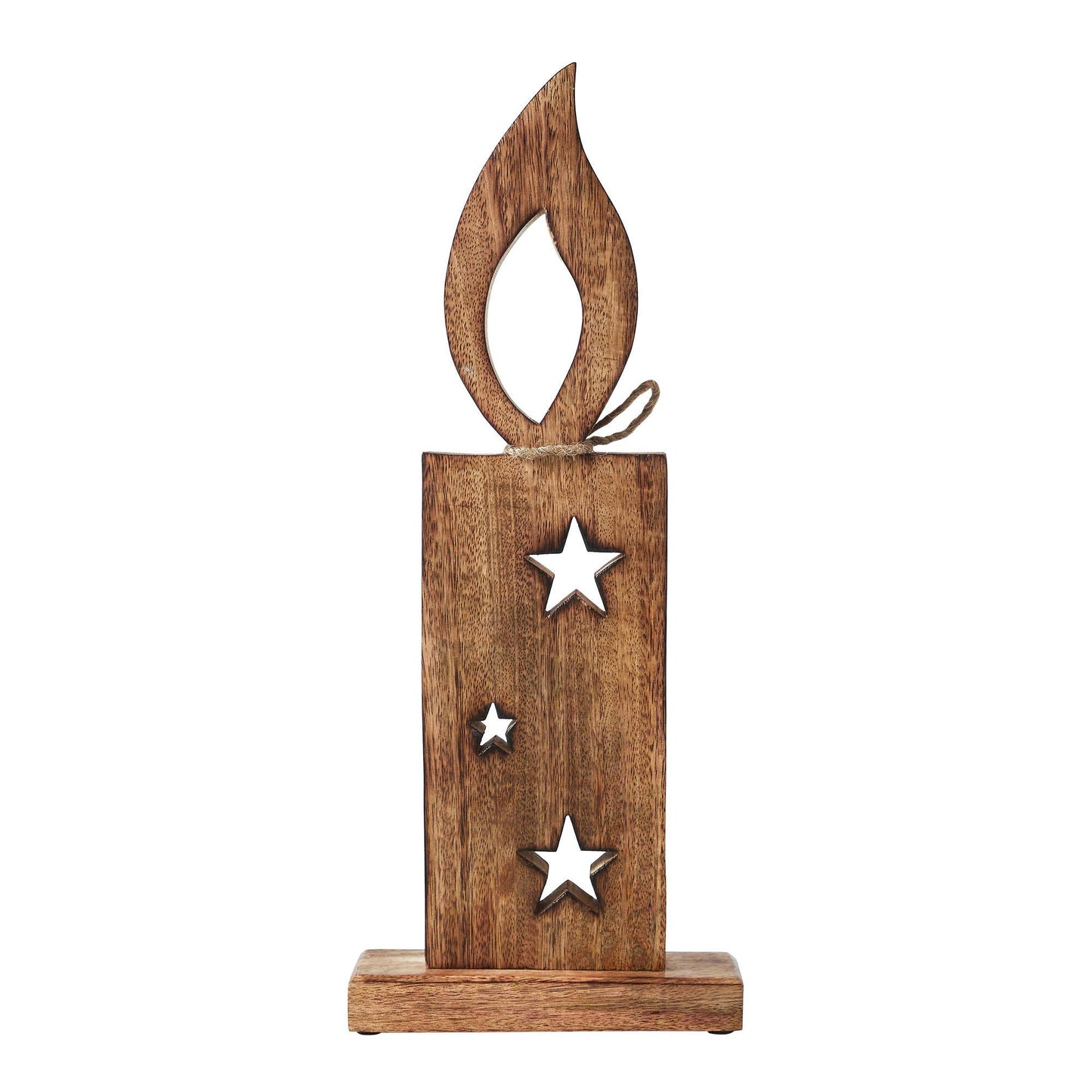 White Flame Natural Candle w/ Stars Wooden Figurine 17x7x2