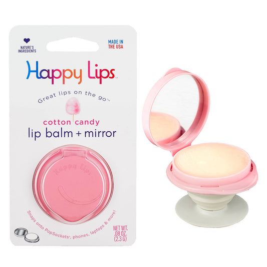 Happy Lips –Lip Balm w/Mirror, Attach Anywhere! Cotton Candy