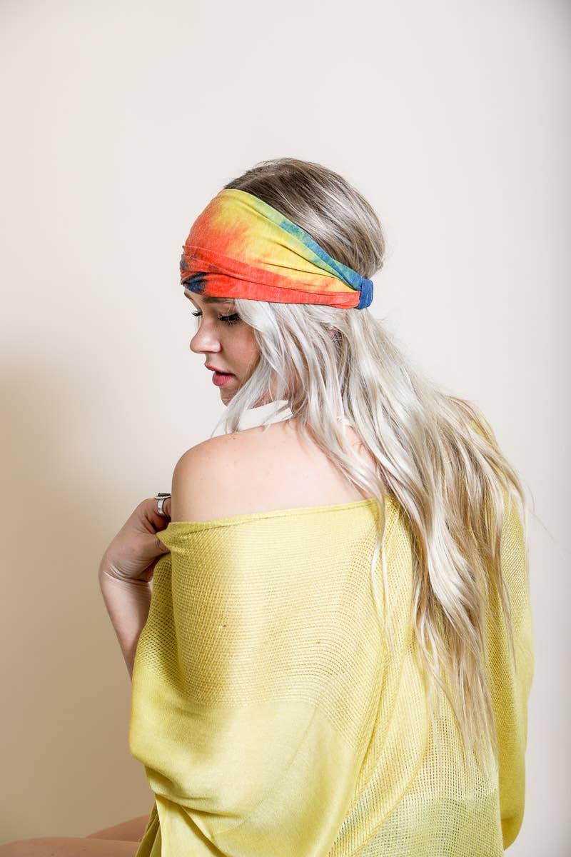 Wide Band Tie Dye Headwrap: Navy