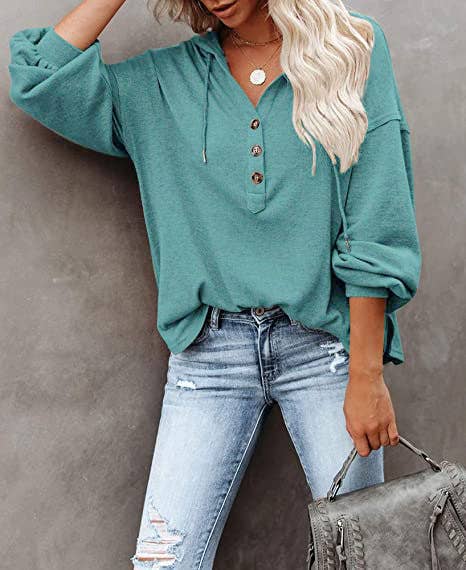 Womens Long Sleeve V Neck Sweatshirts Lightweight Tops: Green