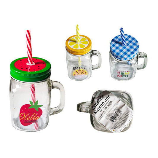 Mason Jar 430Ml Printed 3 Assorted