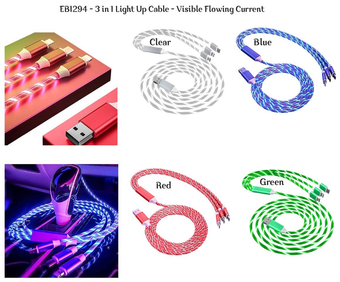 All in One - Flowing current light up cable: Multi-Colored