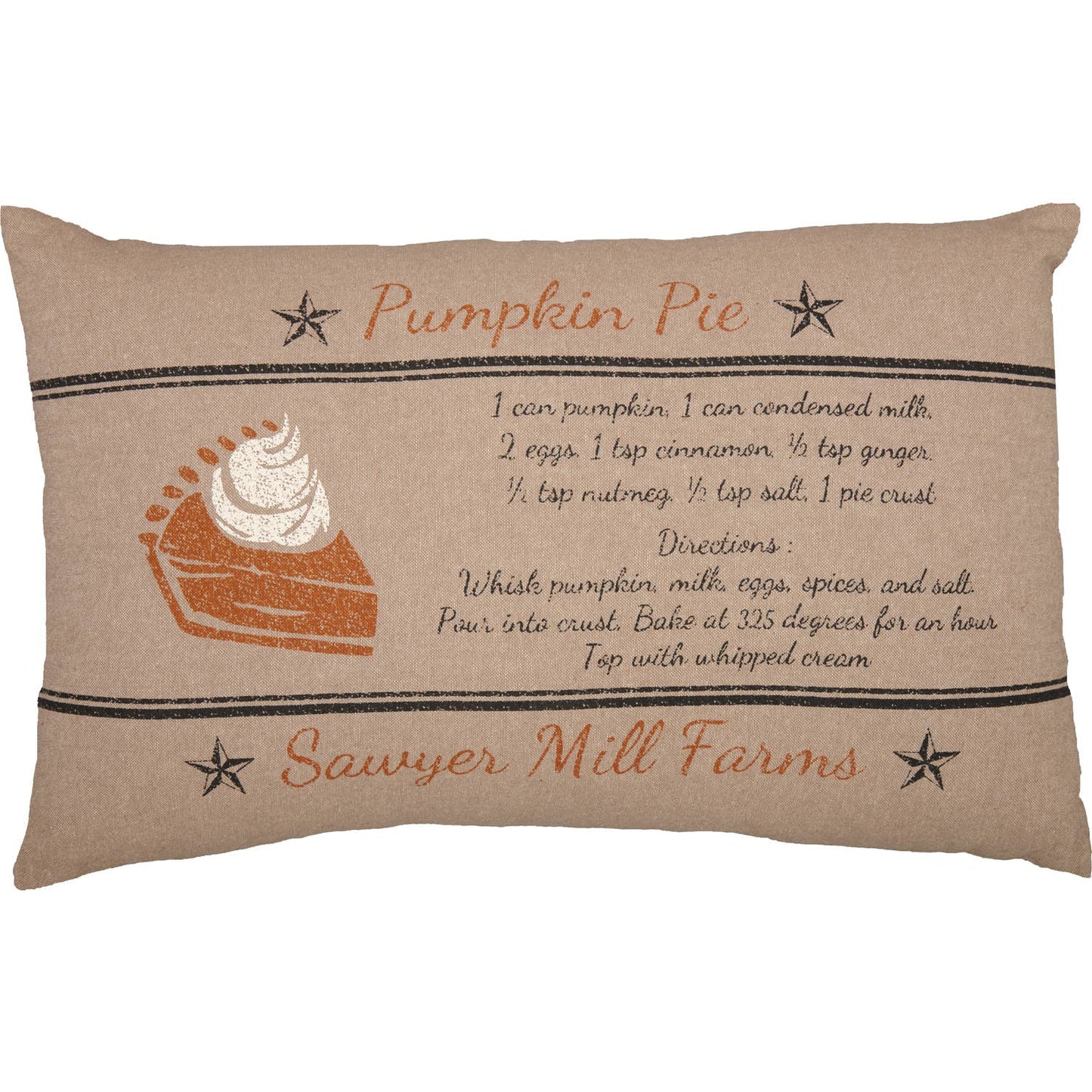 Sawyer Mill Charcoal Pumpkin Pie Recipe Pillow 14x22