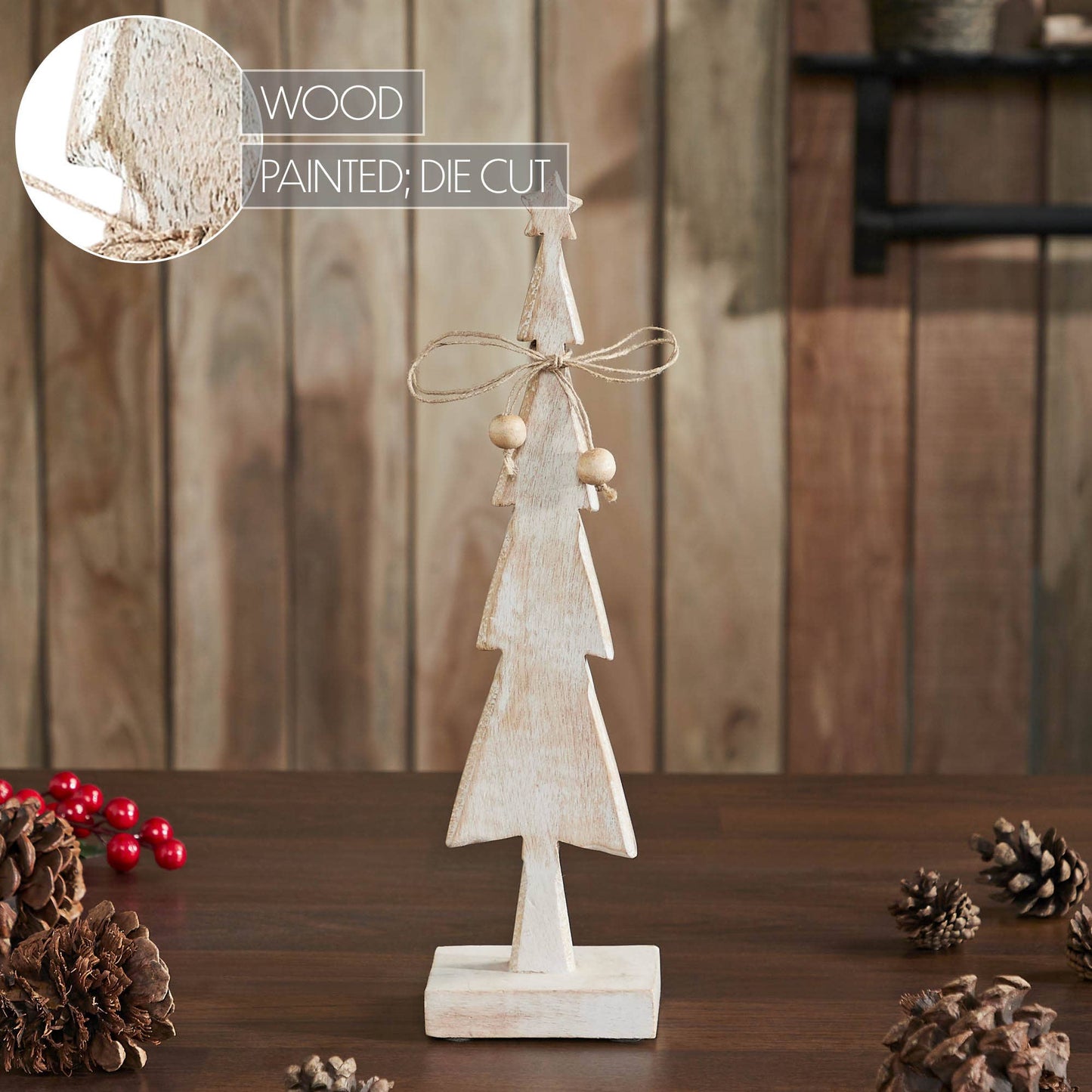 Star Top Christmas Tree Narrow White Wooden Figurine 12.5x3.25x2.25