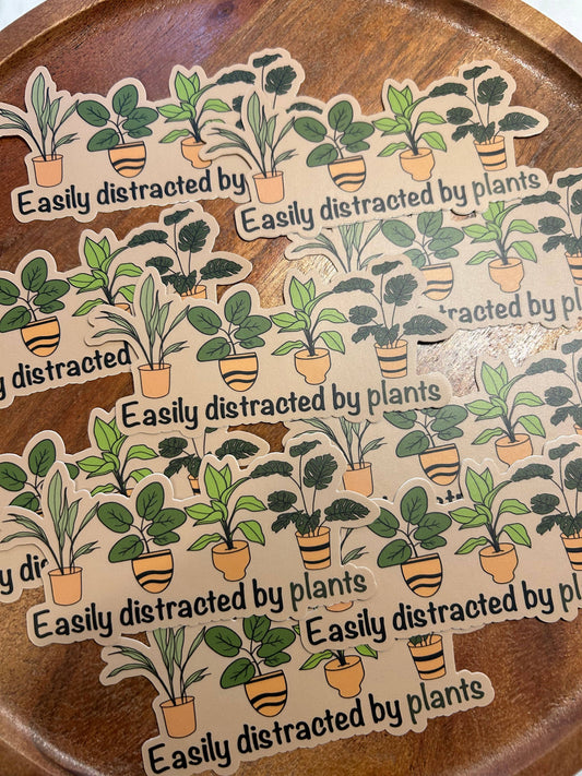 Easily distracted by plants sticker • brown