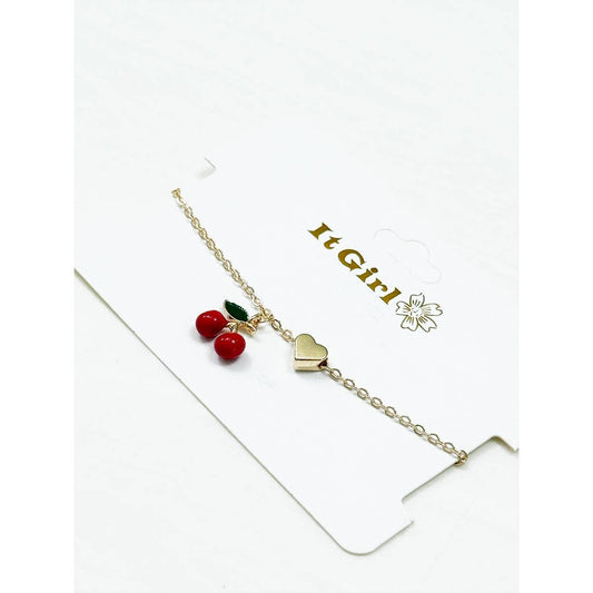 Cherry and Heart Pendant Mix Bead Bracelet
