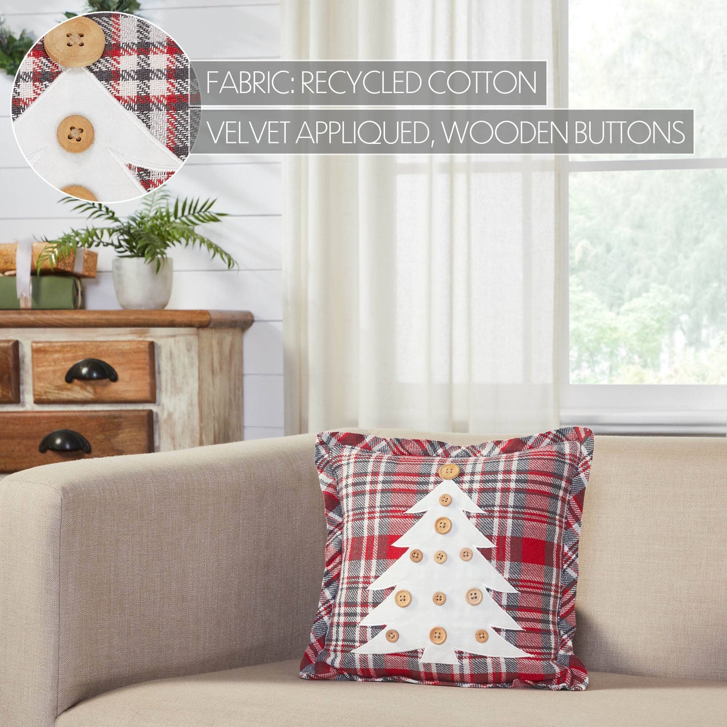 Gregor Plaid Button Tree Pillow 12x12