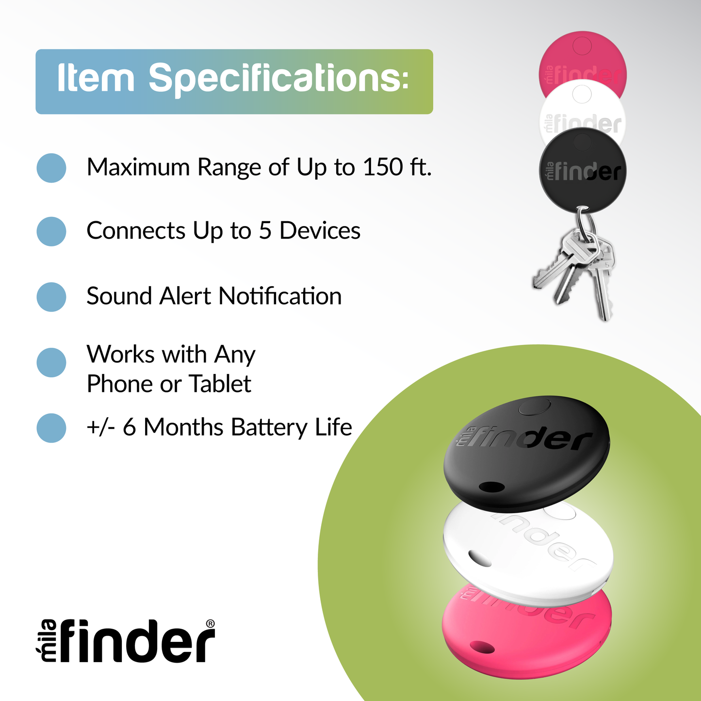 The Mila Finder® Bluetooth Key Tracker