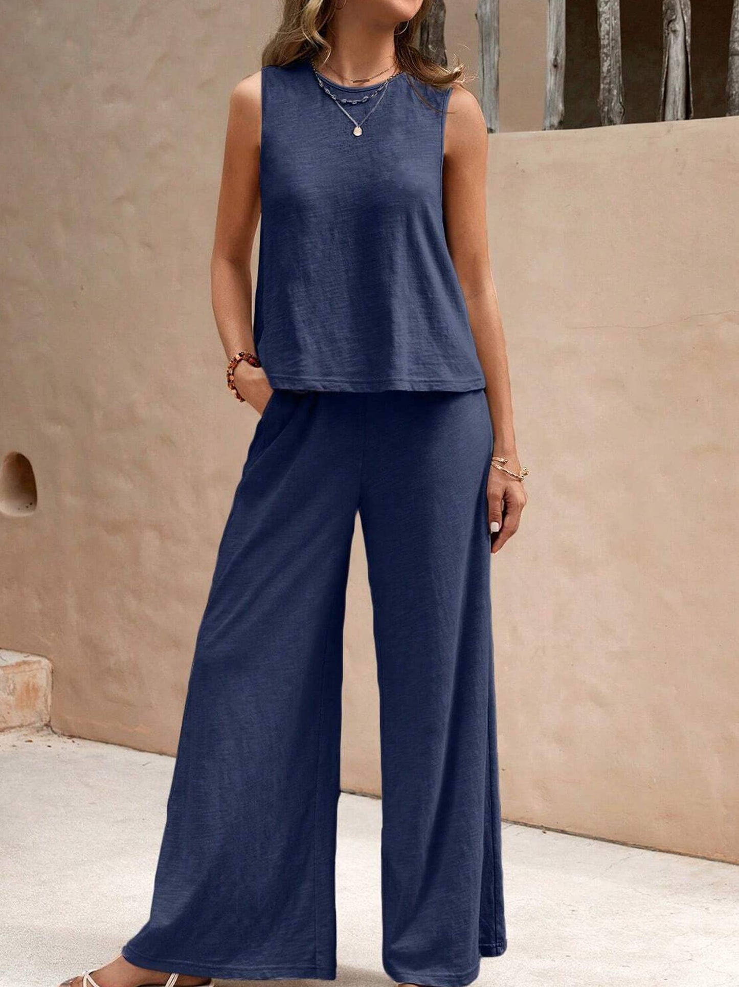 Loose Fitting Round Neck Casual Suit Set For Women