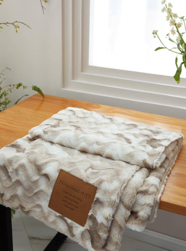 "I Can Do All Things" 1-Ply Faux Fur Patch Throw 50"x60"