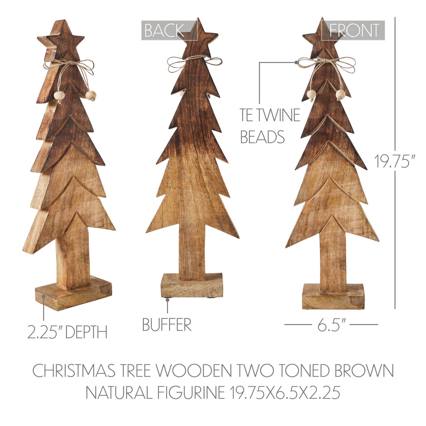 Christmas Tree Wooden Two Toned Brown Natural Figurine 19.75x6.5x2.25