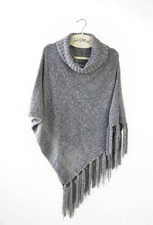 Britt's Knits Beyond Soft Chenille Poncho Open Stock: Grey