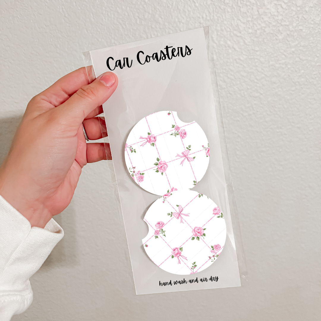Set of 2 Neoprene Car Coasters | Blue Florals (18 Options)