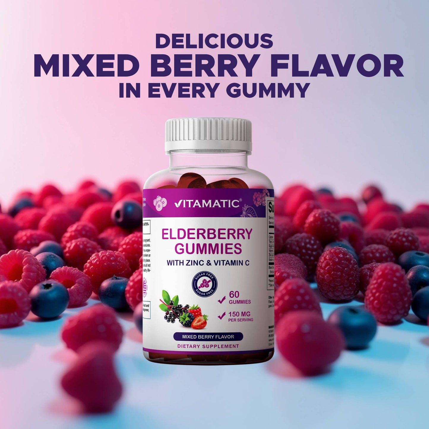 Vitamatic Elderberry Gummies with Vitamin C & Zinc –60 Gummy