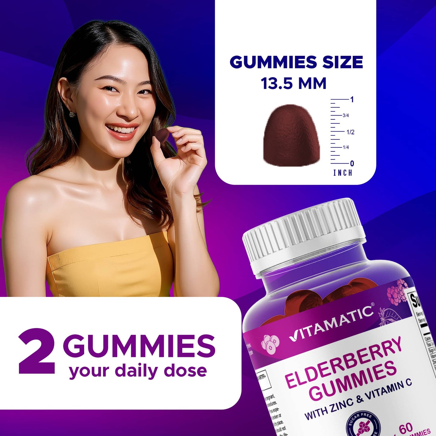 Vitamatic Elderberry Gummies with Vitamin C & Zinc –60 Gummy