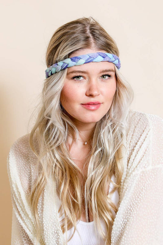 Tie Dye Braided Headwrap: Blue