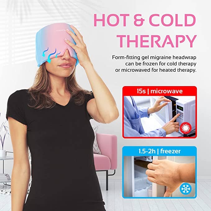 Migraine Relief Cap Ice Head Wrap Headache Hat, Pink