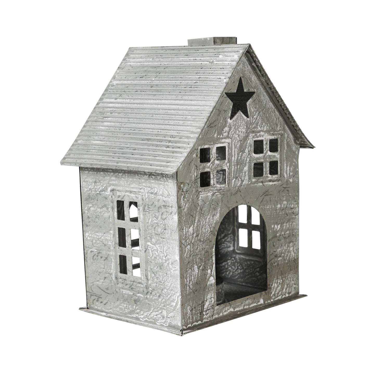 Tealight Holder Metal Village House E Antique Grey 2.75x2.75x2