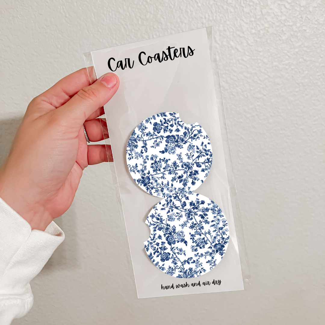 Set of 2 Neoprene Car Coasters | Blue Florals (20 Options)