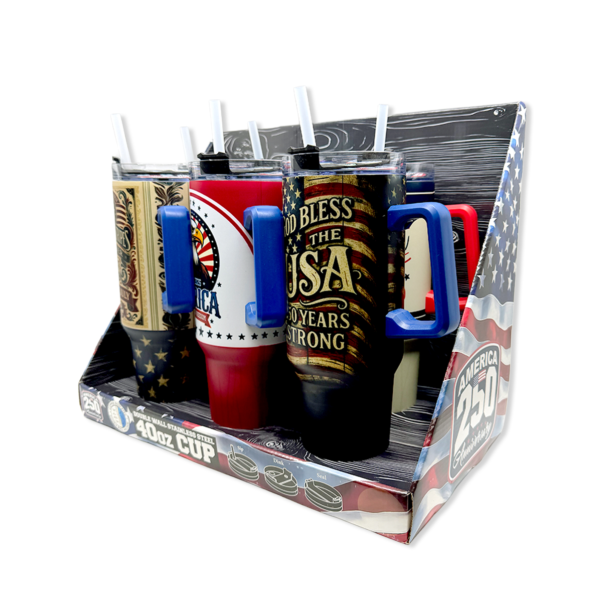 USA 250th Anniversary 40oz Patriotic Tumbler - 6/Display