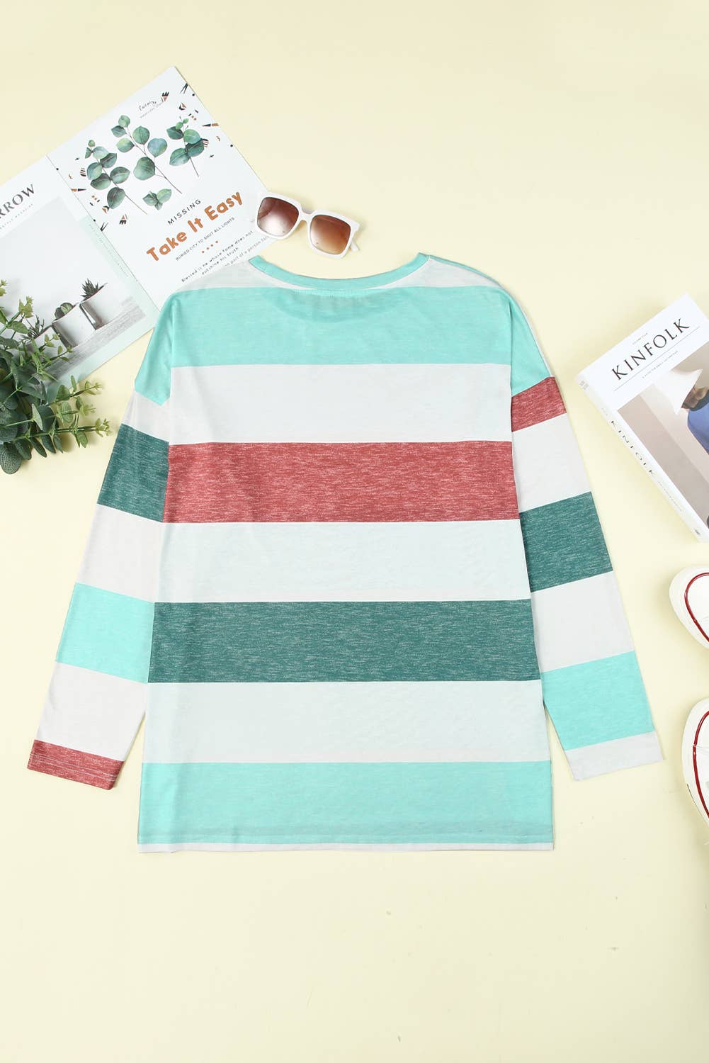 Green Plus Size Colorblock Pullover Top: Green / Plus Size