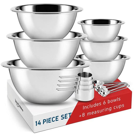 Premium Stainless Steel 6pc Mixing Bowls/Measuring Cups: Mixing Bowls