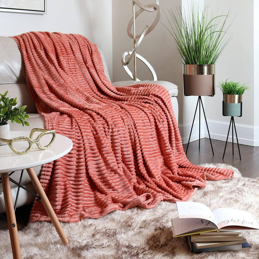 Nestl Cut Plush Fleece Blanket: Misty Rose / Throw 50” x 60”