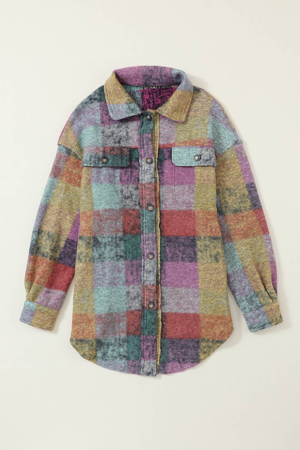 Multicolor Brushed Plaid Pocketed Oversize Shacket (S-XL): Multi-Colored / Missy